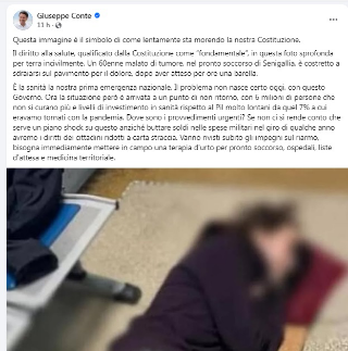 Conte posta la foto di Senigallia: "Diritto alla salute sprofonda a terra"